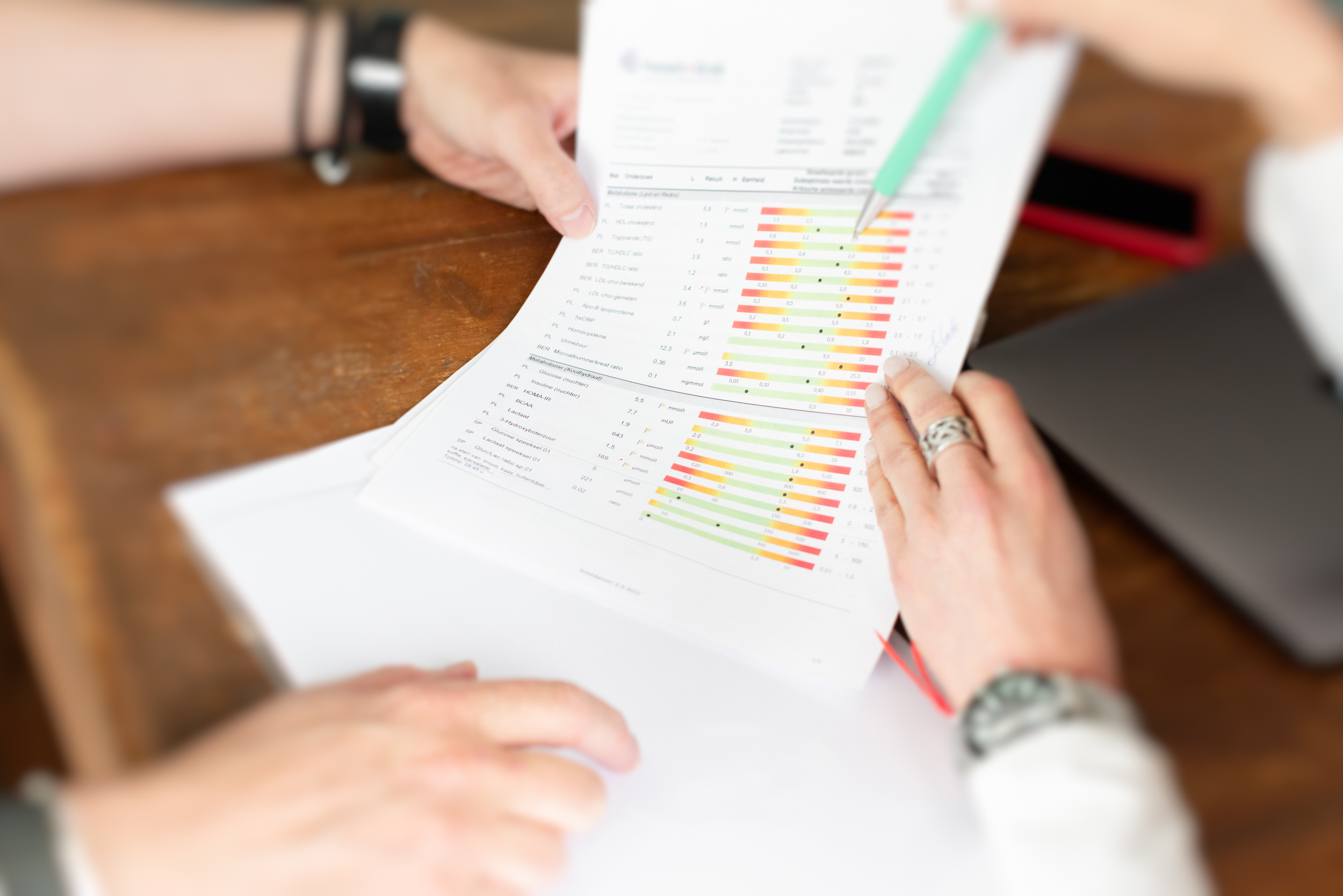Reviewing metabolic blood test results during consultation